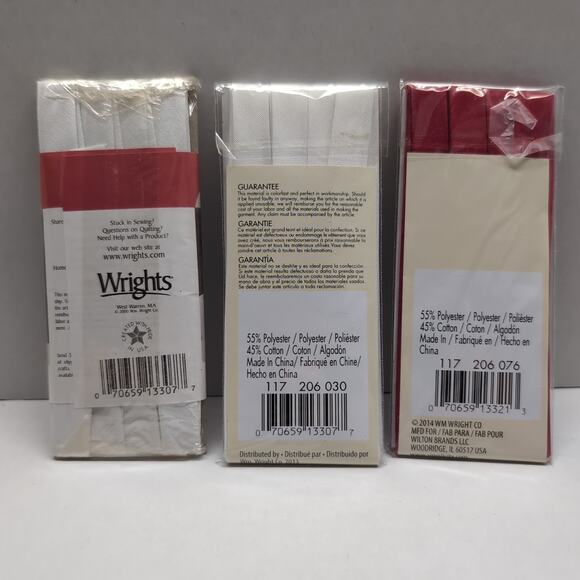 Lot of 3 Wrights Extra Wide Double Fold Bias Tape Quilt Binding White Red - Picture 2 of 7